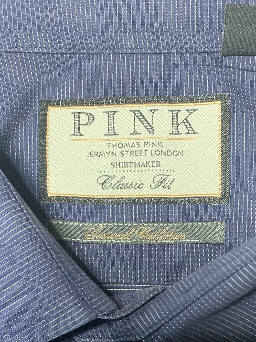 Thomas Pink Men's Dress Shirt Blue Herringbone Check Size 19-37 1/2